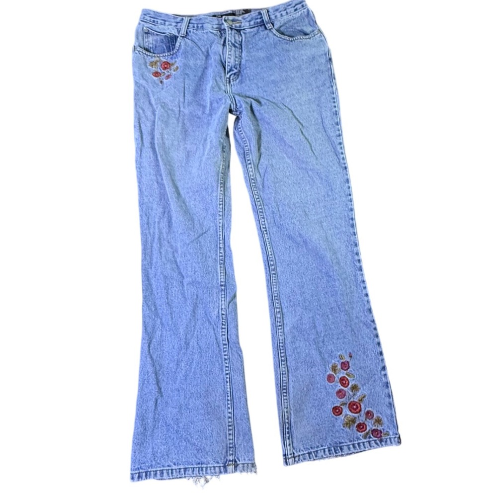 Y2K No Boundaries Embroidered Floral Jeans Juniors Size 13 Light Wash Denim‎